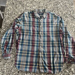 Ralph Lauren Vintage Men's Plaid Button-Down Shirt - Blue, Burgundy & Yellow